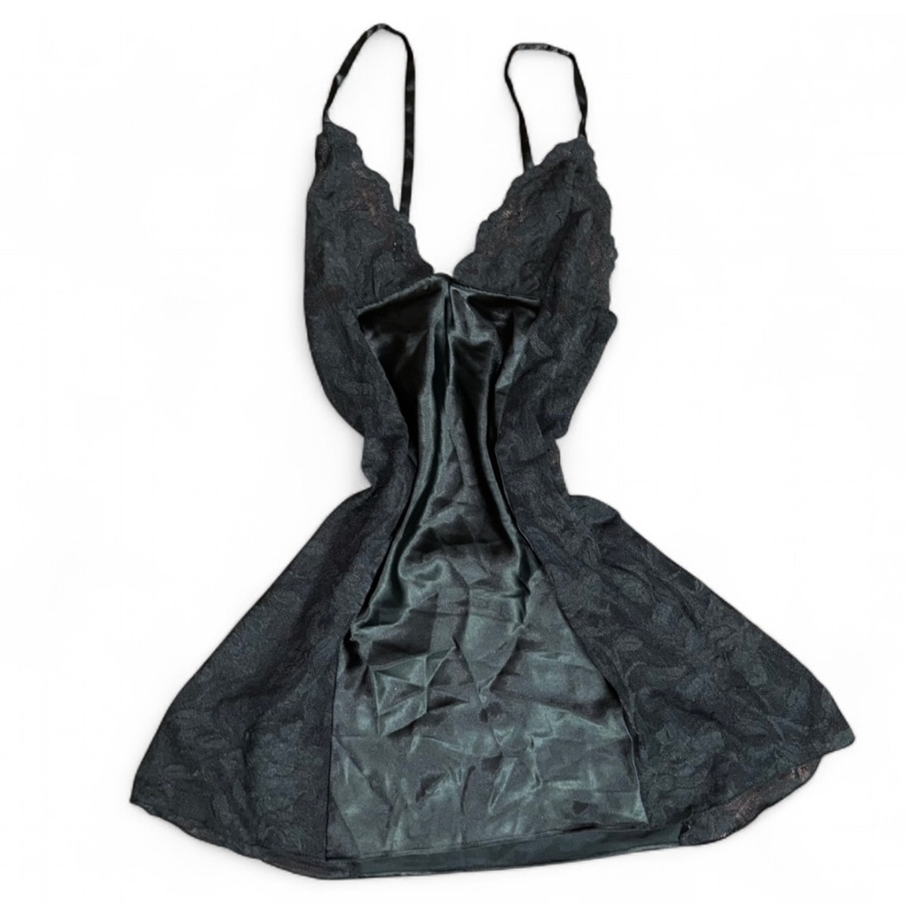 Victoria's Secret Black Satin Chemise with V-Neck